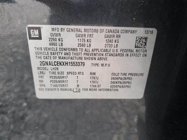 2GNALCEKXH1553379 - 2017 CHEVROLET EQUINOX LT GRAY photo 13