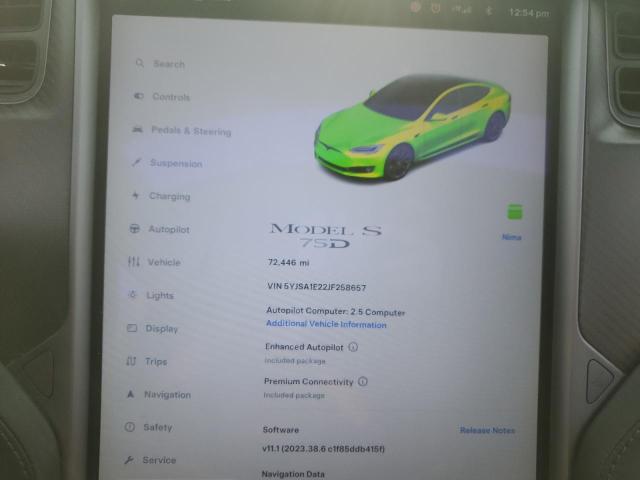 5YJSA1E22JF258657 - 2018 TESLA MODEL S Սպիտակ լուսանկար 9