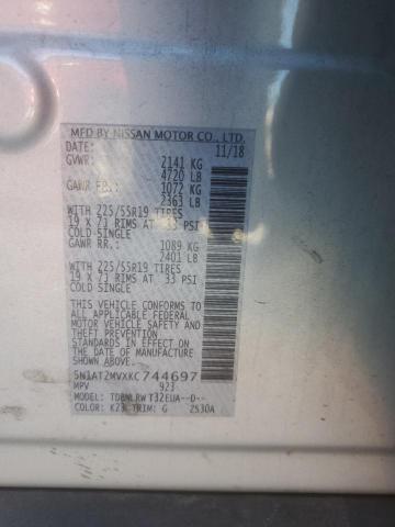 5N1AT2MVXKC744697 - 2019 NISSAN ROGUE S SILVER photo 12