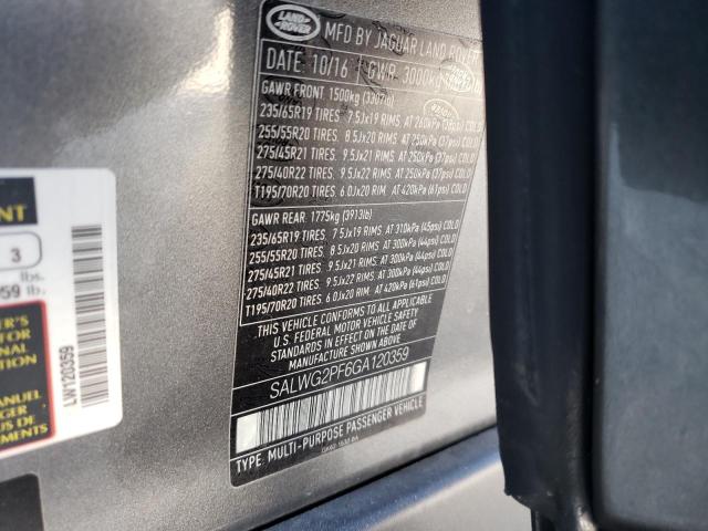 SALWG2PF6GA120359 - 2016 LAND ROVER RANGE ROVE SE GRAY photo 13