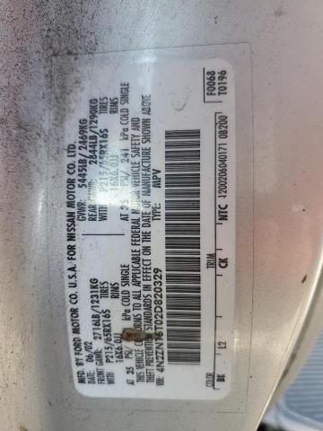 4N2ZN15T02D820329 - 2002 NISSAN QUEST GXE SILVER photo 13