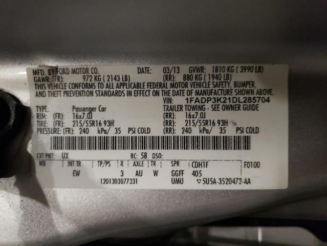 1FADP3K21DL285704 - 2013 FORD FOCUS SE GRAY photo 12