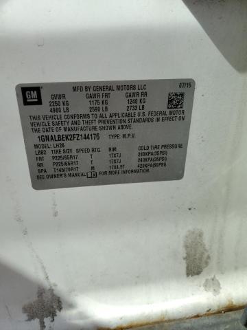 1GNALBEK2FZ144176 - 2015 CHEVROLET EQUINOX LT 白色 照片 13