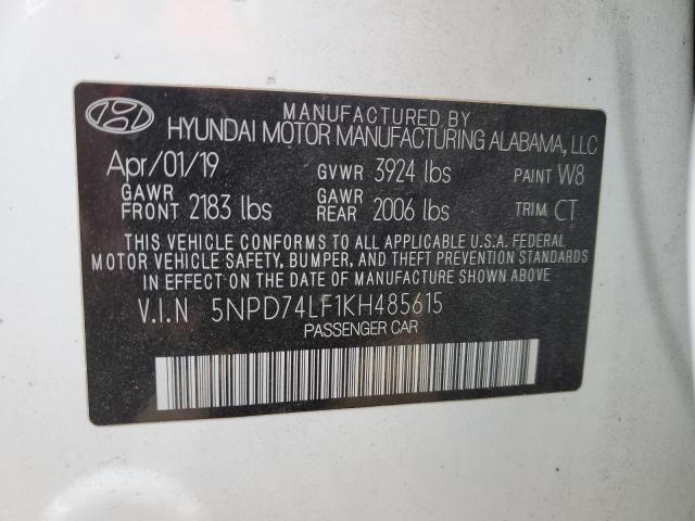 5NPD74LF1KH485615 - 2019 HYUNDAI ELANTRA SE WHITE photo 13