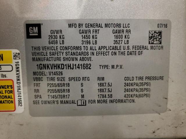 1GNKVHKD1HJ141682 - 2017 CHEVROLET TRAVERSE LT SILVER photo 13