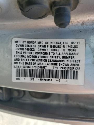 19XFB2F57CE302027 - 2012 HONDA CIVIC LX SILVER photo 12