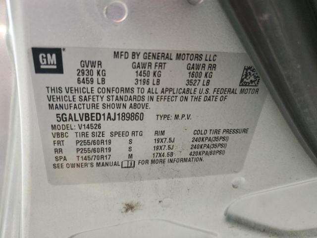 5GALVBED1AJ189860 - 2010 BUICK ENCLAVE CXL SILVER photo 13