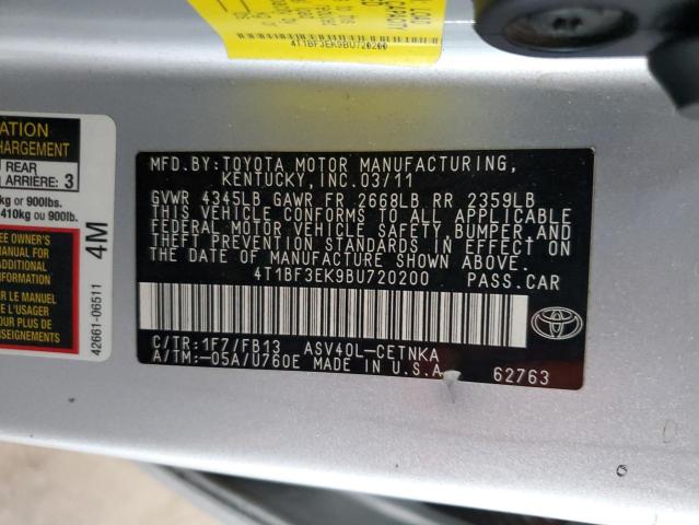 4T1BF3EK9BU720200 - 2011 TOYOTA CAMRY BASE SILVER photo 12