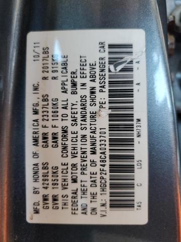 1HGCP2F48CA033701 - 2012 HONDA ACCORD LXP GRAY photo 12
