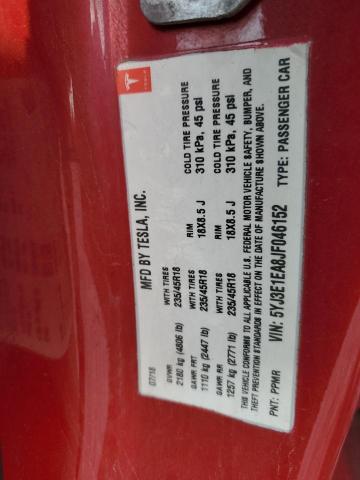 5YJ3E1EA8JF046152 - 2018 TESLA MODEL 3 Qırmızı foto 12
