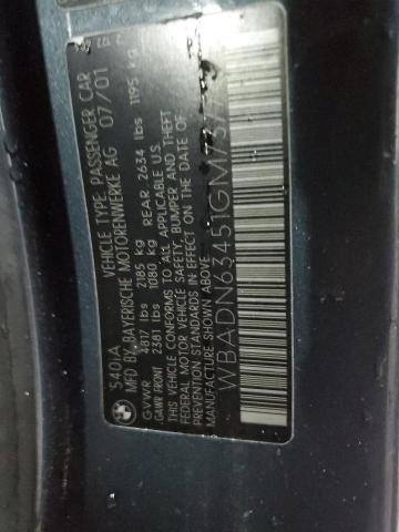 WBADN63451GM73774 - 2001 BMW 540 I AUTOMATIC WHITE photo 12