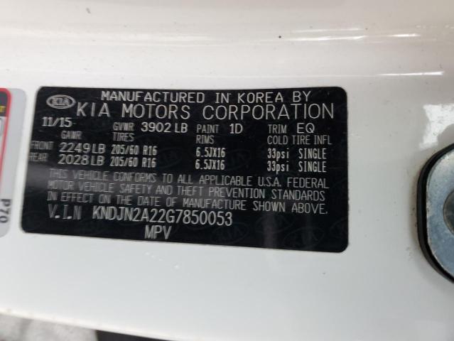 KNDJN2A22G7850053 - 2016 KIA SOUL WHITE photo 14