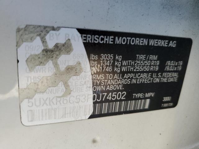 5UXKR6C53F0J74502 - 2015 BMW X5 XDRIVE50I WHITE photo 12