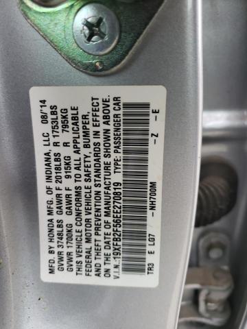 19XFB2F56EE270819 - 2014 HONDA CIVIC LX SILVER photo 12