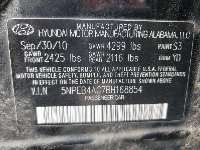 5NPEB4AC7BH168854 - 2011 HYUNDAI SONATA GLS BLACK photo 12