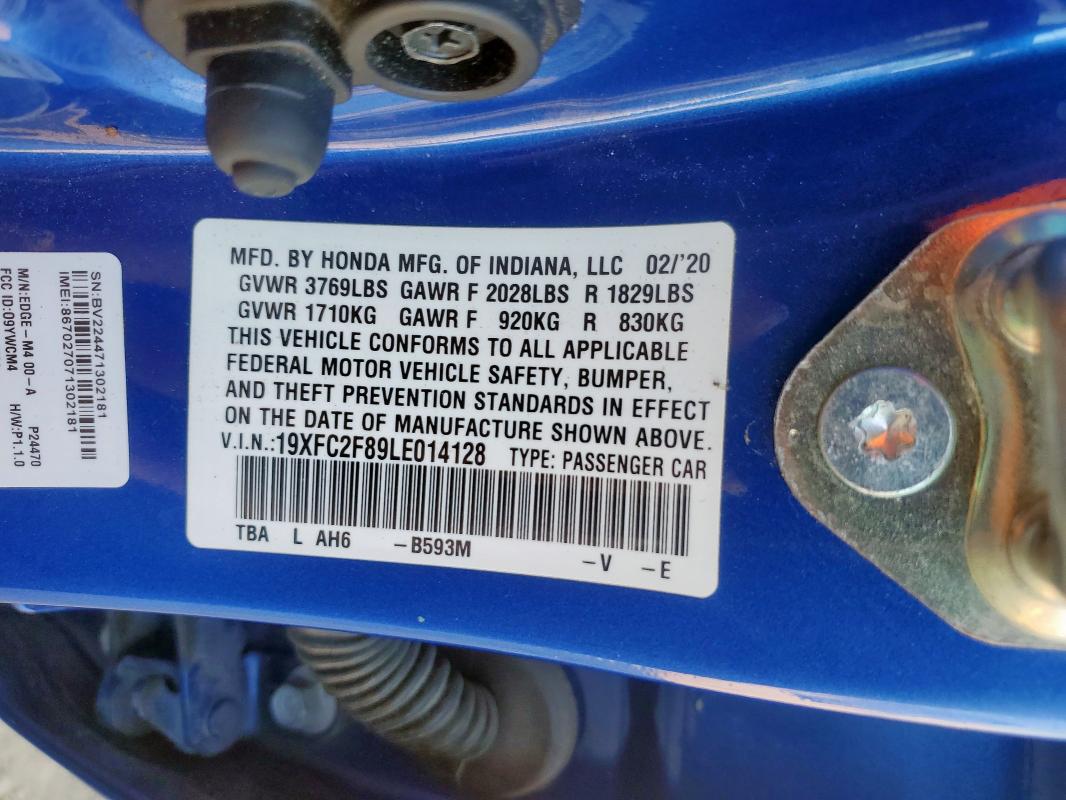 19XFC2F89LE014128 - 2020 HONDA CIVIC SPORT BLUE photo 12