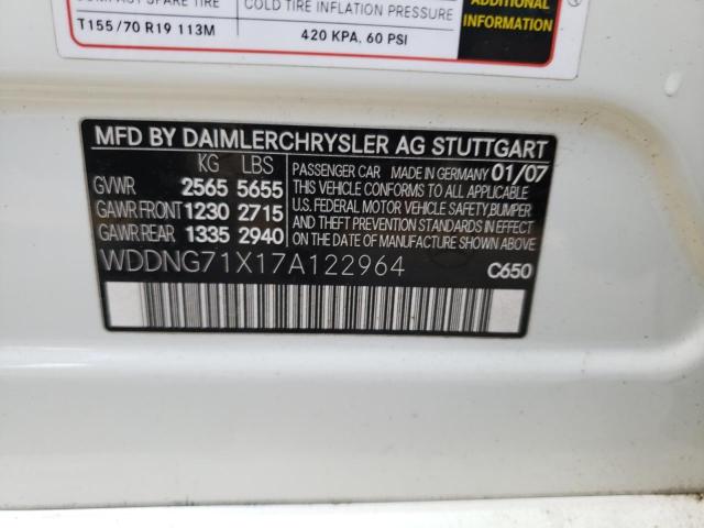 WDDNG71X17A122964 - 2007 MERCEDES-BENZ S 550 WHITE photo 12