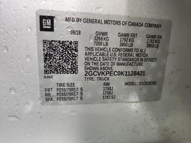 2GCVKPEC0K1128421 - 2019 CHEVROLET SILVERADO K1500 LT ვერცხლისფერი ფოტო 12
