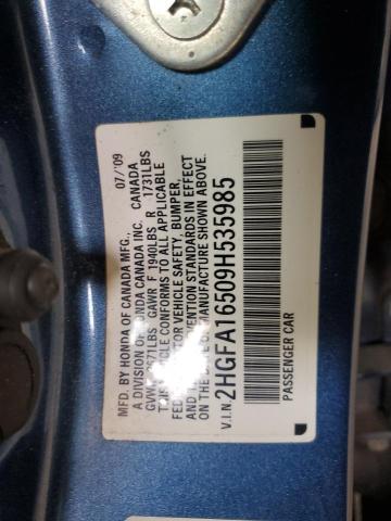 2HGFA16509H535985 - 2009 HONDA CIVIC LX BLUE photo 12