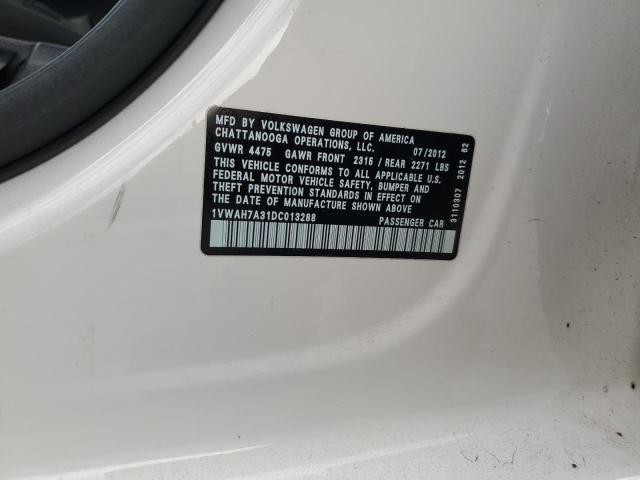 1VWAH7A31DC013288 - 2013 VOLKSWAGEN PASSAT S Սպիտակ լուսանկար 12