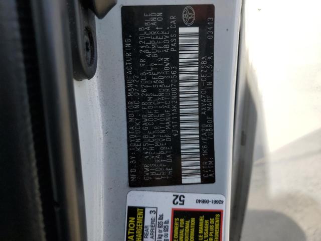 4T1T11AK2NU070563 - 2022 TOYOTA CAMRY SE თეთრი ფოტო 12