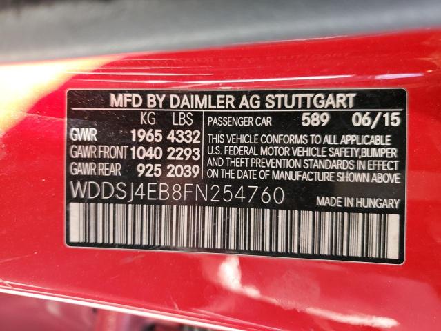 WDDSJ4EB8FN254760 - 2015 MERCEDES-BENZ CLA 250 RED photo 13