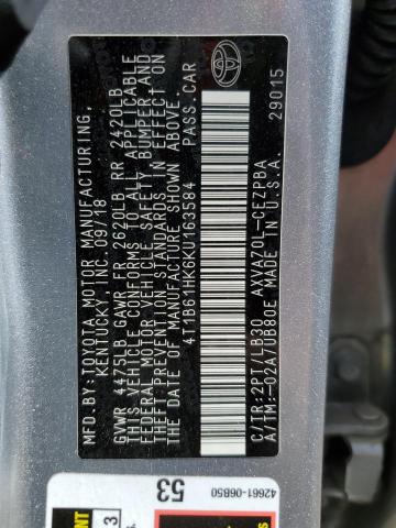 4T1B61HK6KU163584 - 2019 TOYOTA CAMRY XSE Argent photo 12