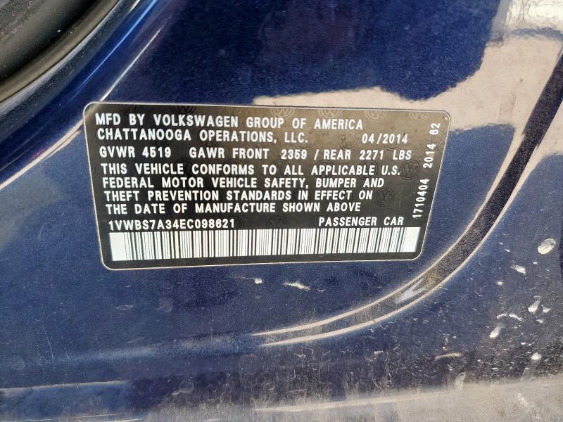 1VWBS7A34EC098621 - 2014 VOLKSWAGEN PASSAT SE 蓝色 照片 12