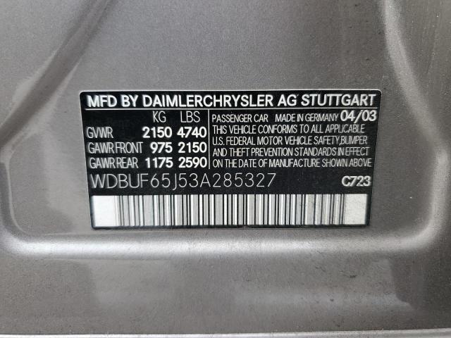 WDBUF65J53A285327 - 2003 MERCEDES-BENZ E 320 SILVER photo 12