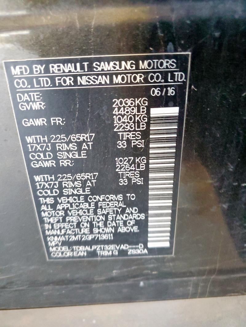 KNMAT2MT2GP713611 - 2016 NISSAN ROGUE S Қара фото 13