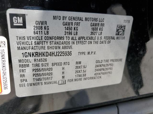 1GNKRHKD4HJ225936 - 2017 CHEVROLET TRAVERSE LT BLACK photo 13