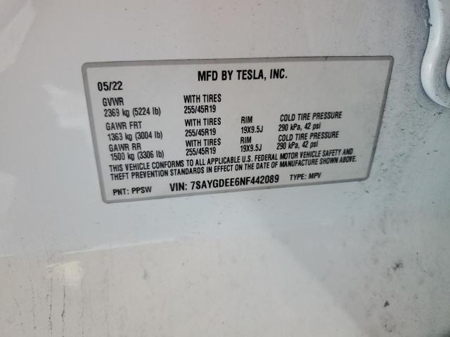 7SAYGDEE6NF442089 - 2022 TESLA MODEL Y Weiß Foto 12