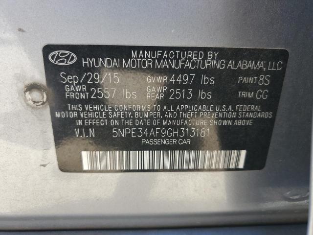 5NPE34AF9GH313181 - 2016 HYUNDAI SONATA SPORT SILVER photo 12