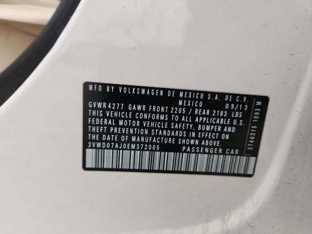 3VWD07AJ0EM372005 - 2014 VOLKSWAGEN JETTA SE თეთრი ფოტო 12