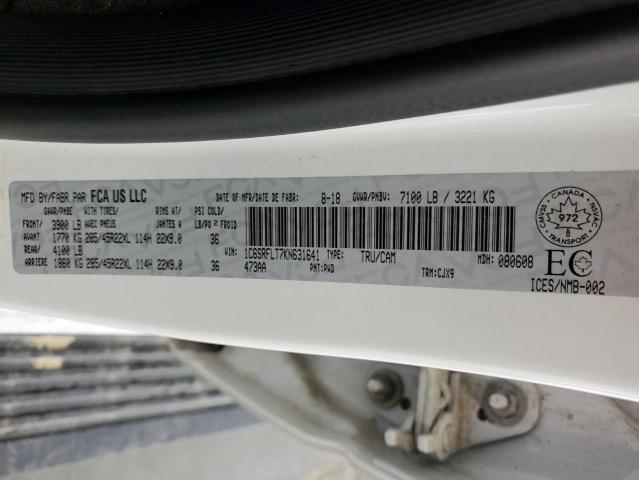 1C6SRFLT7KN631641 - 2019 RAM 1500 REBEL أبيض صورة 13