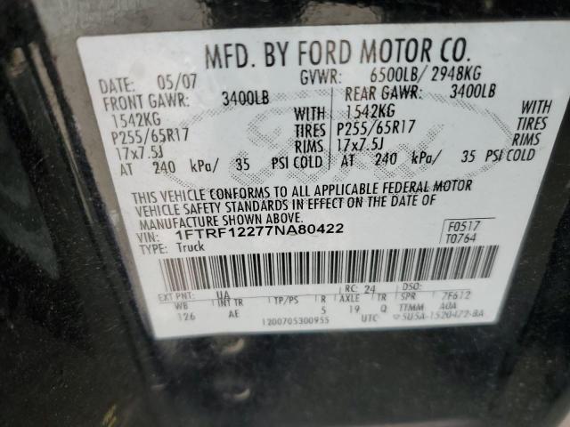 1FTRF12277NA80422 - 2007 FORD F150 BLACK photo 12