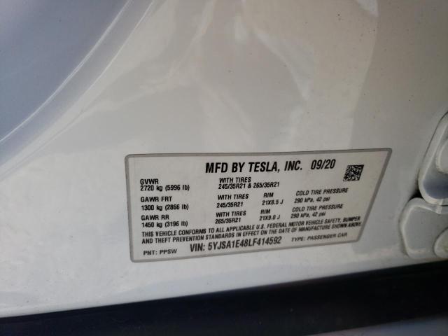 5YJSA1E48LF414592 - 2020 TESLA MODEL S WHITE photo 12