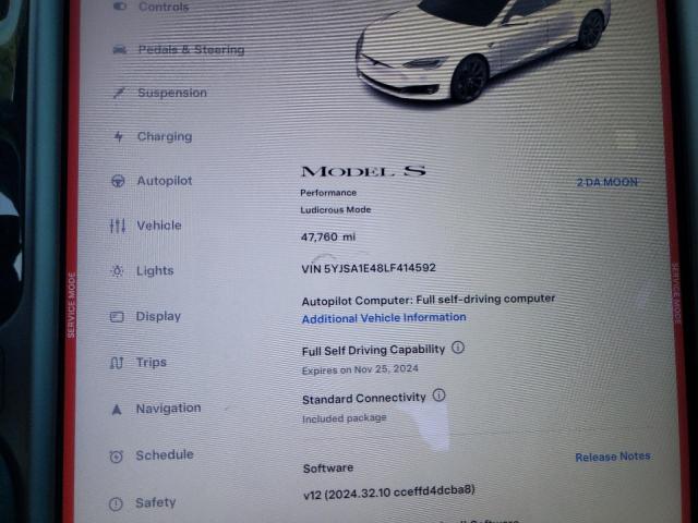 5YJSA1E48LF414592 - 2020 TESLA MODEL S WHITE photo 9