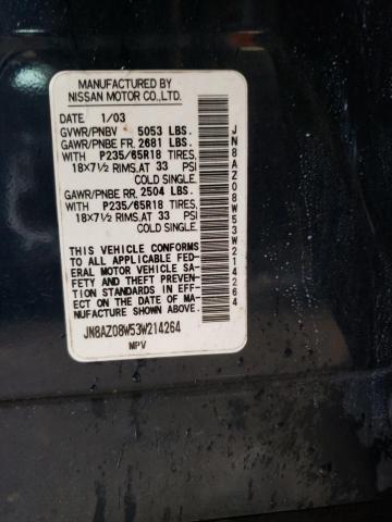 JN8AZ08W53W214264 - 2003 NISSAN MURANO SL BLUE photo 13