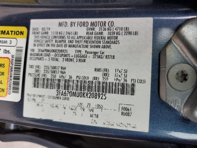 3FA6P0MU0KR208925 - 2019 FORD FUSION SEL Mavi foto 12