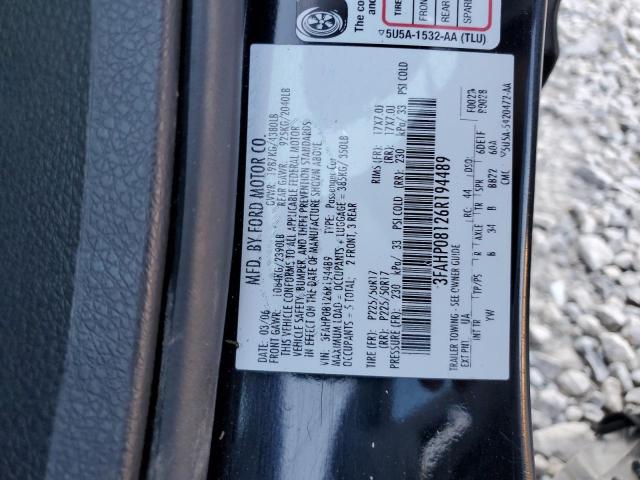 3FAHP08126R194489 - 2006 FORD FUSION SEL 黑色 照片 12