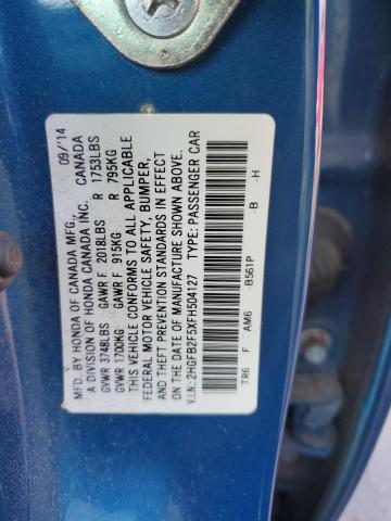 2HGFB2F5XFH504127 - 2015 HONDA CIVIC LX BLUE photo 12