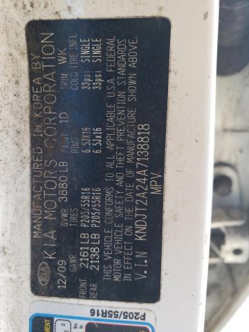 KNDJT2A24A7138818 - 2010 KIA SOUL + WHITE photo 12