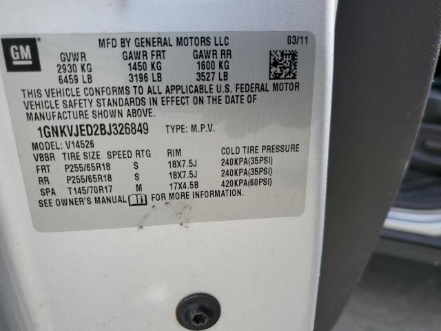 1GNKVJED2BJ326849 - 2011 CHEVROLET TRAVERSE LT Серебристый фото 13