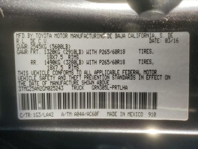 3TMGZ5AN2GM025243 - 2016 TOYOTA TACOMA DOUBLE CAB GRAY photo 13