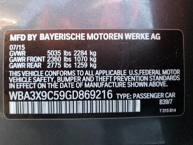 WBA3X9C59GD869216 - 2016 BMW 335 XIGT CHARCOAL photo 12