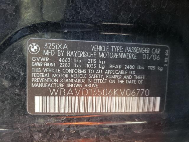 WBAVD13506KV06770 - 2006 BMW 325 XI BLACK photo 12