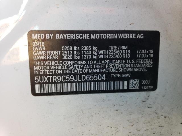 5UXTR9C59JLD65504 - 2018 BMW X3 XDRIVE30I WHITE photo 12