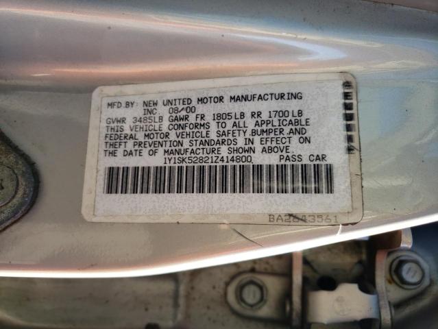1Y1SK52821Z414800 - 2001 CHEVROLET GEO PRIZM BASE SILVER photo 12
