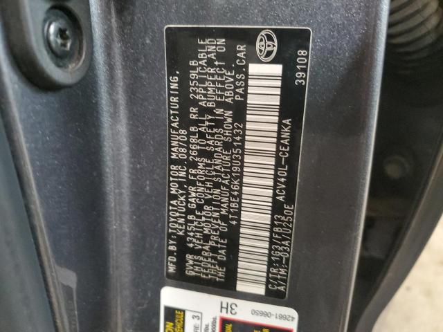 4T1BE46K19U351432 - 2009 TOYOTA CAMRY BASE GRAY photo 12